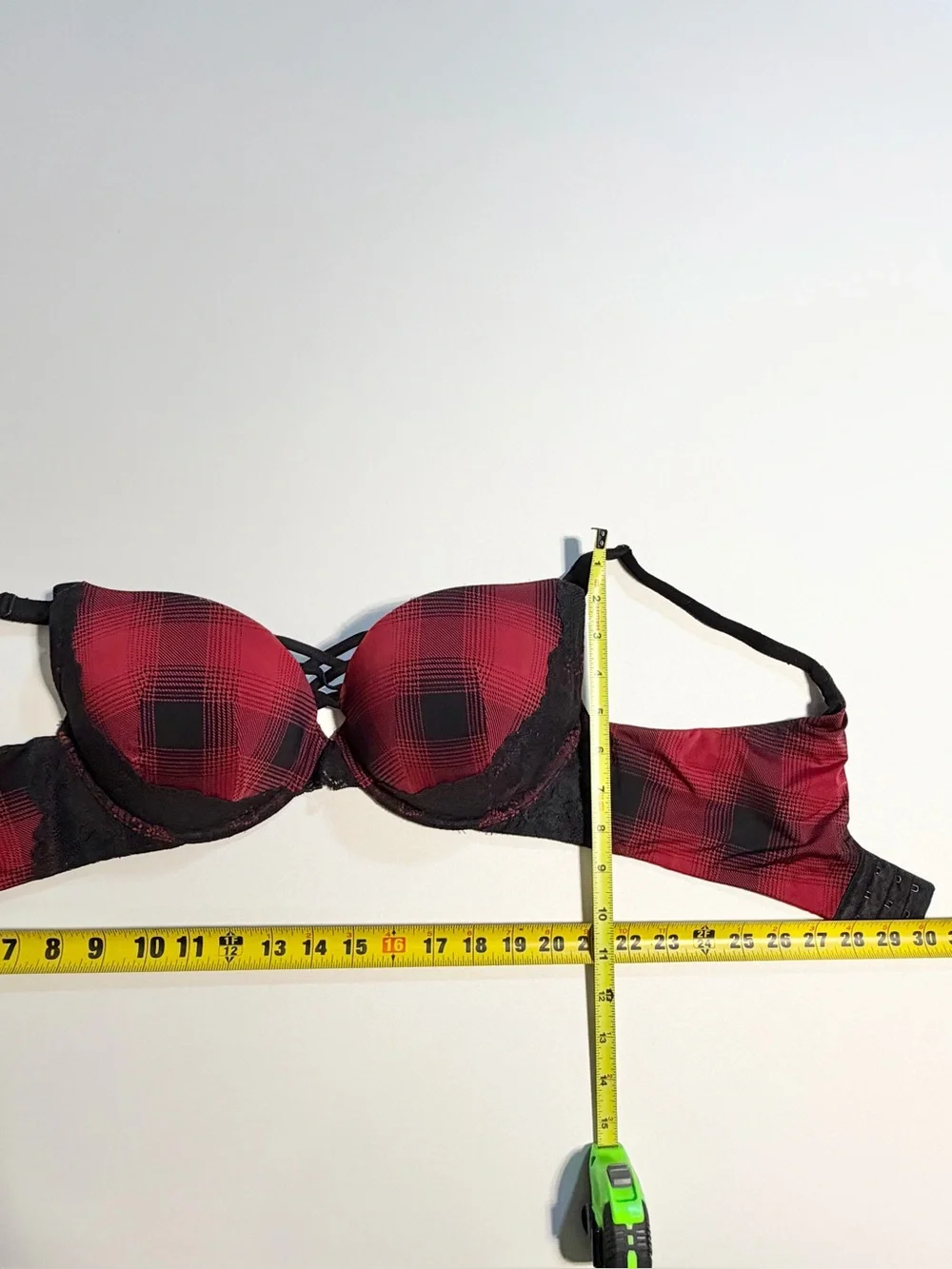 Torrid Curve Buffalo plaid bra 38D corset lace plunge red black push up